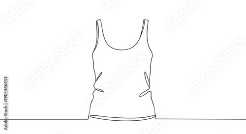 Minimalist continuous line drawing of a tank top, showcasing its simple design with elegant, flowing strokes and a modern artistic style