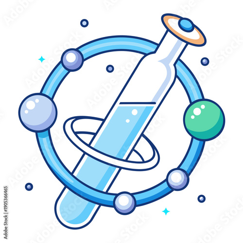 A Stylized Test Tube with Orbiting Molecules and a Futuristic Ring Represents Scientific Discovery and Innovation