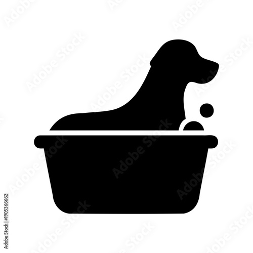 black silhouette dog in bathtub simple design illustration