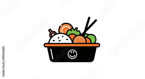 Fresh food container with vegetables and rice