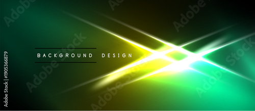 Bright neon gradients create dynamic abstract background. Yellow, green hues blend with dark space, forming energetic design.