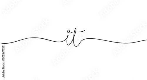 Minimalist black script word 'it' with elegant flowing lines extends horizontally, creating a simple and modern typographic design