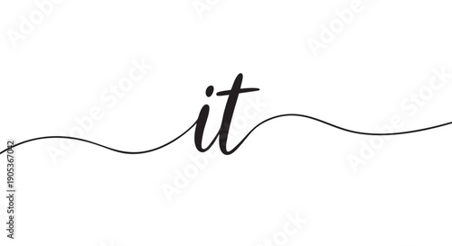 Black elegant script word 'it' with decorative wavy lines extending horizontally, rendered in a stylish, flowing calligraphic font, conveying simplicity and modern design