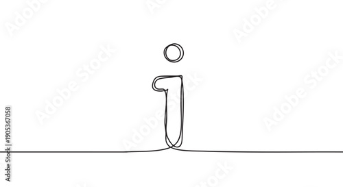 Single continuous line drawing of an information symbol, rendered in a minimalist, modern, and simple artistic style with a clean black outline