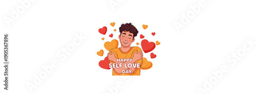 Young man surrounded by hearts, expressing love and affection, joyful atmosphere illustration