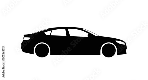 Silhouette of a Modern Sedan Car in Black and White.