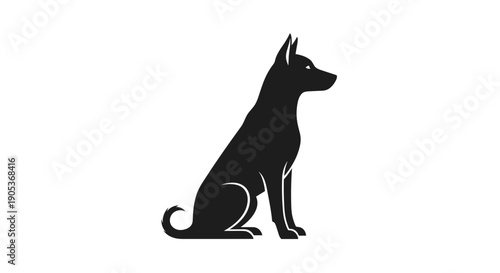 Silhouette of a Sitting Dog with Alert Ears.