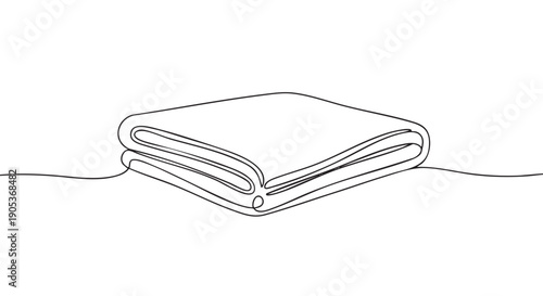 Simple continuous line art drawing of a neatly folded blanket or towel, rendered with a minimalist aesthetic and clean black lines