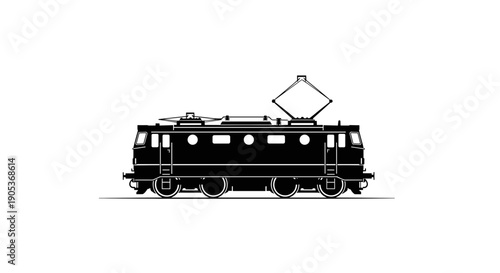 Silhouette of a vintage electric locomotive with pantograph.