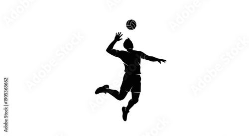Silhouette of a volleyball player in midair spiking the ball 1.