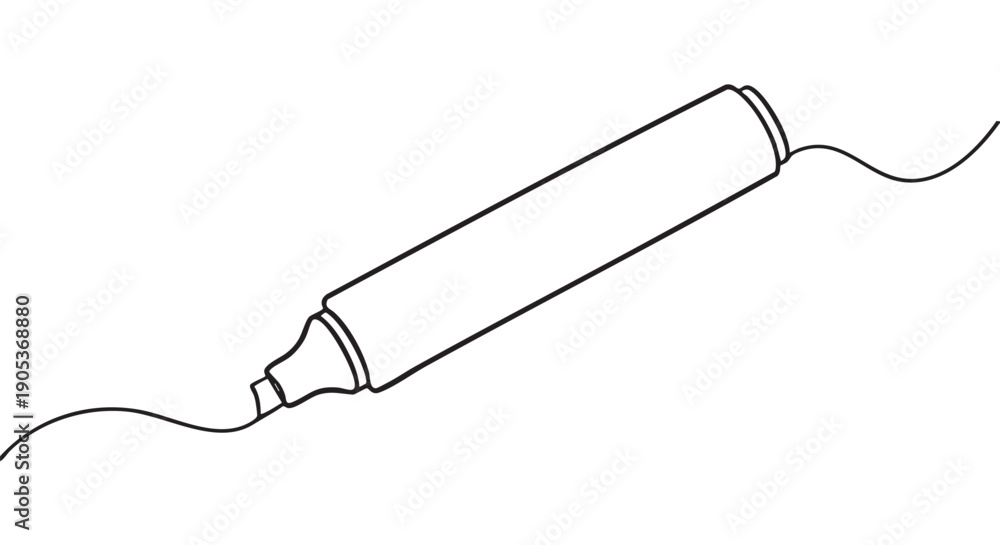 Obraz premium Simple black outline drawing of a marker pen creating a continuous wavy line, depicted with a clean, minimalist aesthetic and clear graphic style