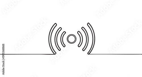 Minimalist continuous line drawing of a signal icon, representing wireless communication, network connectivity, and digital technology
