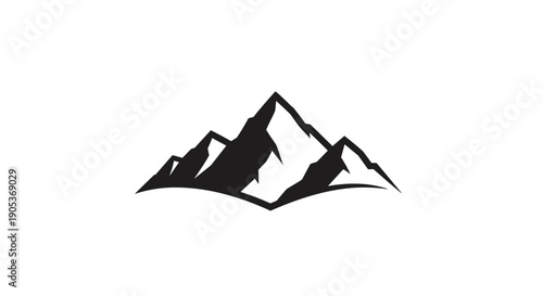 Silhouette of Jagged Mountain Peaks Against White Background 1.