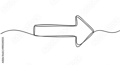 Continuous single-line black arrow pointing right, rendered in a minimalist hand-drawn style with a subtle double-line effect, conveying direction and simplicity