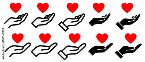 感謝と愛情を表すシンプルイラスト 差し出す手とハートマークのハンドサインセット