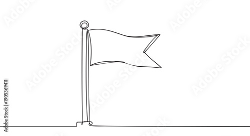 Simple continuous line drawing of a flag on a flagpole, rendered in a minimalist artistic style, symbolizing goals, achievement, and direction