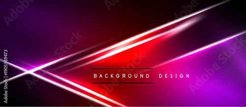 Abstract neon lines create dynamic background. Vivid magenta, red hues dominate dark space. Modern design element.