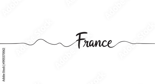 Elegant black calligraphic script forming a flowing word integrated into a continuous wavy line, presented in a minimalist graphic style