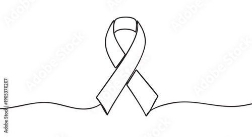 Simple black outline awareness ribbon is depicted in a continuous line art style, symbolizing support and solidarity for various causes with a minimalist graphic design