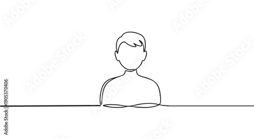 Minimalist continuous line drawing of a person's upper body, depicted with a single flowing black line, creating a modern and abstract representation of identity
