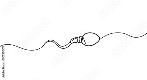 Continuous line drawing of a human sperm cell, depicted with a distinct head and a long, wavy tail, symbolizing reproduction and life