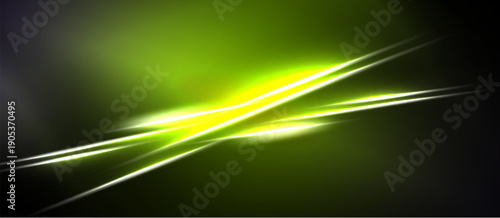 Abstract energy lines intersect, creating bright glow against dark background. Vivid green, yellow hues dominate composition. Dynamic, modern aesthetic.