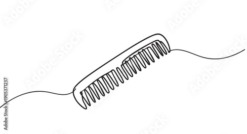 Simple continuous line drawing of a comb with wavy flowing lines, rendered in a minimalist black and white artistic style, conveying elegance and simplicity