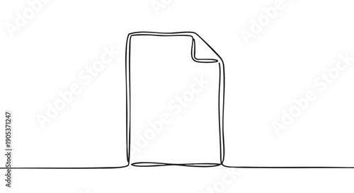 Minimalist continuous line drawing of a document icon with a folded corner, rendered in a simple, elegant artistic style, conveying concepts of paperwork and digital files
