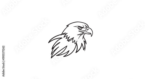 Majestic black outline eagle head illustration, depicted in a fierce profile view with sharp features and a determined expression, rendered in a clean line art style