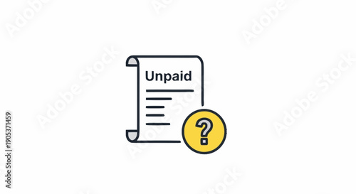 Unpaid invoice document with a questioning icon symbolizing payment issues or billing inquiries in financial and business contexts