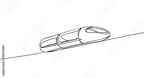 Sleek modern high-speed bullet train is depicted in a continuous single line art style, illustrating rapid motion and futuristic transportation
