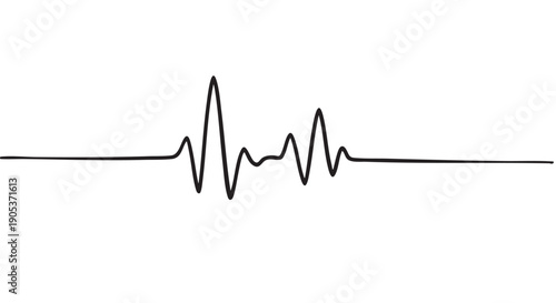 Continuous black heartbeat waveform line illustrates a vital sign or sound frequency, rendered with graphic simplicity and clarity