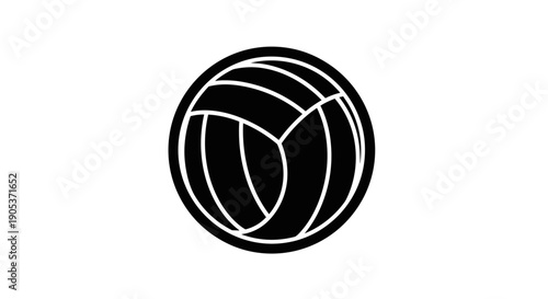 Simple Black and White Volleyball Icon Graphic.