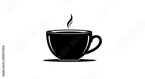 Simple Black Coffee Cup with Steam Illustration.