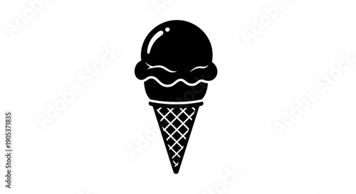 Simple Black Ice Cream Cone Icon.