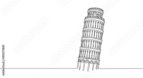 Minimalist line art illustration of the iconic leaning tower, showcasing its distinctive architectural style and famous tilt with clean, elegant lines