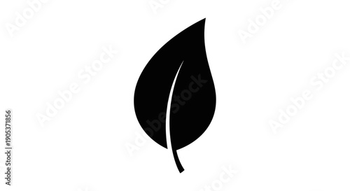 Simple Black Leaf Icon on White Background.