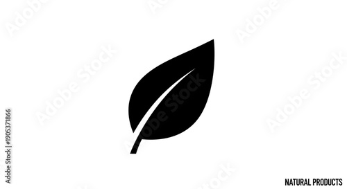 Simple Black Leaf Icon Representing Nature and Organic Products.