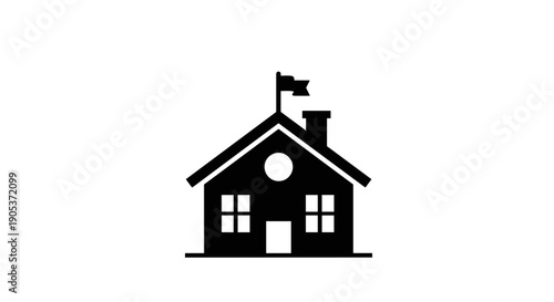 Simple Black Silhouette of a School Building Icon.