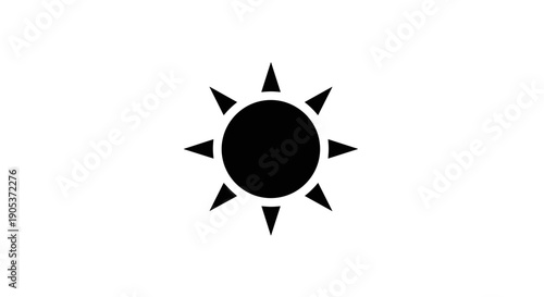 Simple Black Sun Icon with Sharp Rays.