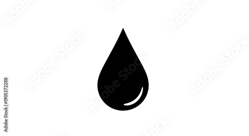 Simple Black Water Droplet Icon Isolated on White.