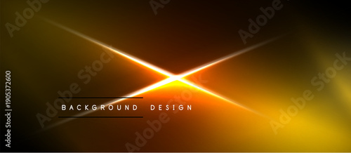 Abstract golden light flares radiate from central point. Dark background contrasts bright illumination, text reads background design.