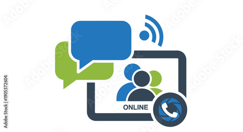 Digital communication icon featuring speech bubbles people and online connectivity