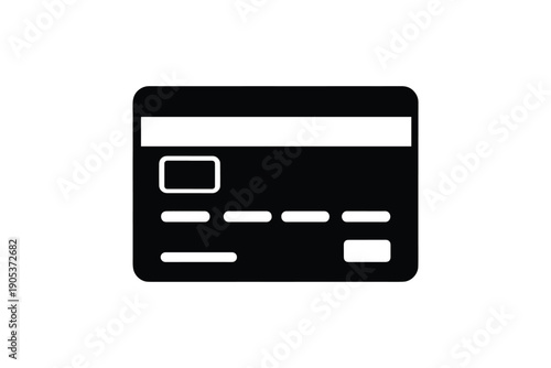 Credit card icon with chip and magnetic stripe, symbol of electronic payment and banking
