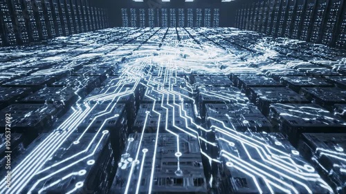Abstract illustration of neural pathways in digital data center
