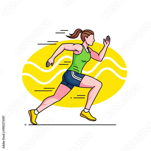 Female Athlete Sprinter Full Stride During Track Running Motion