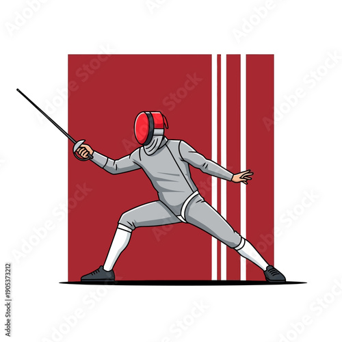 Athlete in Protective Gear Lunging Forward with a Foil Weapon