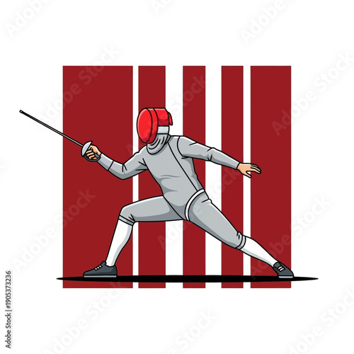 Fencer in Lunge Position with Foil Weapon and Protective Gear Icon
