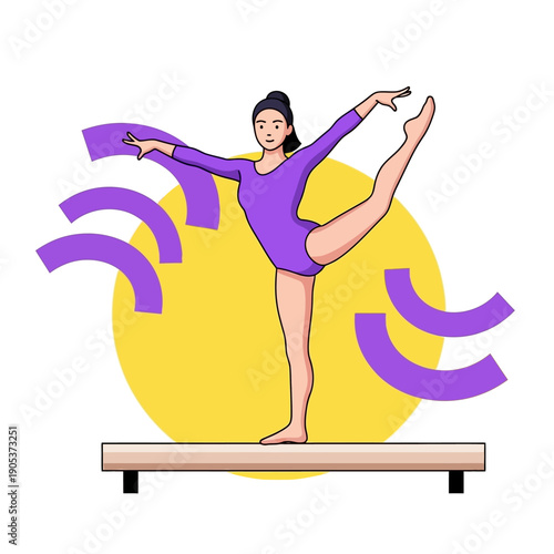 Athlete Performing Balance Beam Skill with Abstract Motion Elements