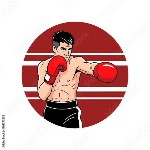 Boxer in Fighting Stance with Red Gloves Icon Style